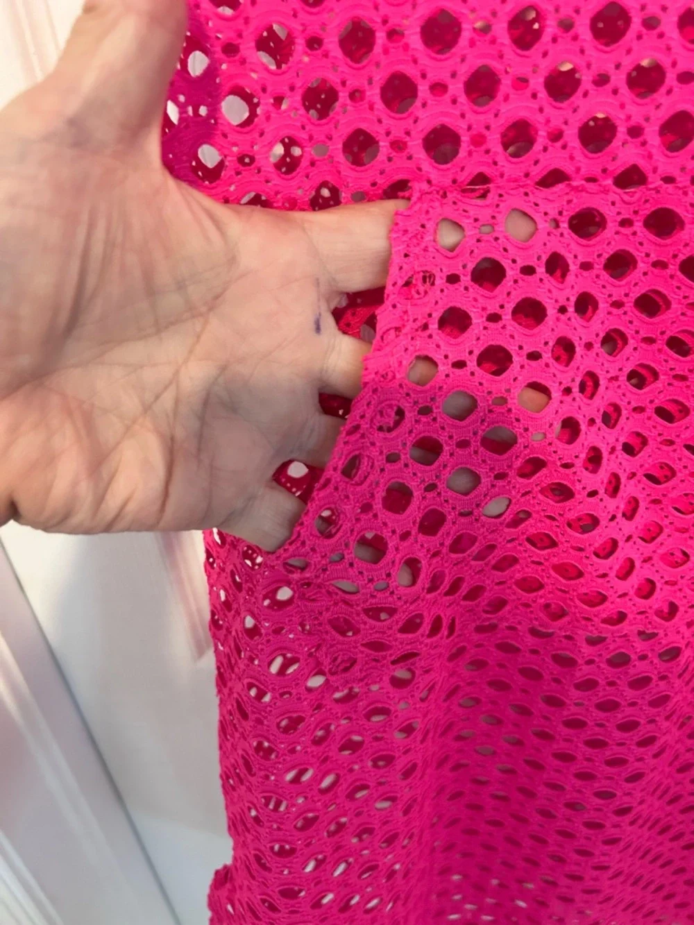 Cotton Candy Hot Pink Hooded Crochet Beach Coverup Size S - Picture 4 of 7